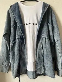 デニムフード付きウエストドロストパーカー