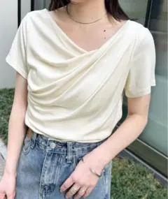 RANAN 2WAYドレープオフショルリブＴシャツ/接触冷感・UV対策