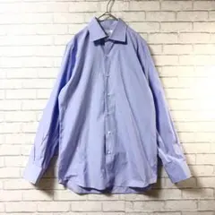 【グリーンレーベルリラクシング】長袖シャツ41 ブルー系 シンプル 袖口調節