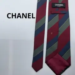 CHANEL シルク ネクタイ ボルドー ストライプ 赤 ネイビー ブランド
