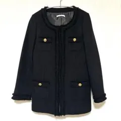 #お値打ち品　SPB ブラック ツイードジャケット ノーカラー 上品　卒業式