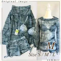 水着 レディース DG766 3点セット ビキニ ショートパンツ デニム柄 M