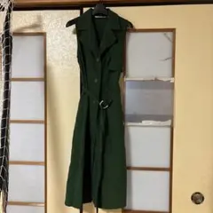 ダークグリーン ノースリーブシャツワンピース