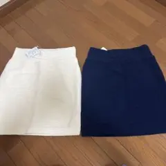 リブ編みスカート2点セット（ホワイト・ネイビー）