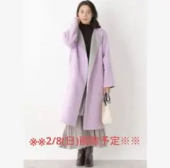 LEPSI M リバーシブルノーカラーコート　フリーサイズ　グレー／ピンク