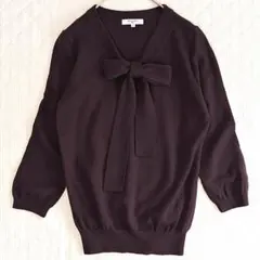 NATURAL BEAUTY BASIC　ボウタイニット　毛100%　L　七分袖