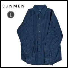 JUNMEN シャツ ストライプ 長袖シャツ Lサイズ　ブラック　綿100％