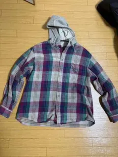 フランネル フード付き チェックシャツ