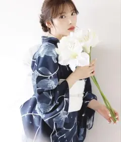 浴衣 帯セット 紺地 白百合柄のサムネイル