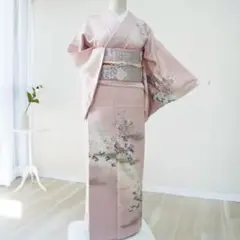 訪問着フルセット　着物　正絹　茶　ブラウン　花　　Ｆ4 訪問着 レンタル おしゃれ 20点 フルセット 正絹 着物 花 茶系