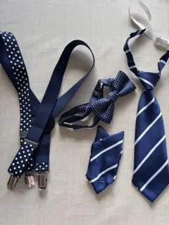 新品　 キッズネクタイとポケットチーフ　蝶ネクタイ サスペンダー 4点セット