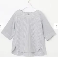 anysis 【洗える】ノーカラーシャツ ブラウス　オフストライプ