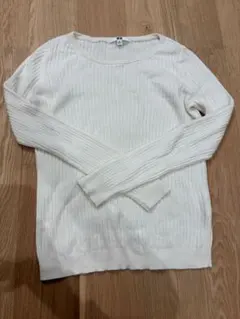 【UNIQLO】リブ編み ホワイト 長袖セーター M 薄手