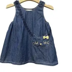 美品！ニットプランナー デニム ジャンパースカート ネコ 90 女の子のサムネイル