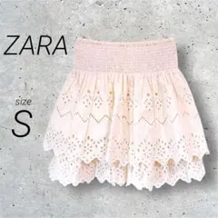 極美品✨ザラ ZARA（S）フレアミニスカート スカラップ ティアード 刺繍