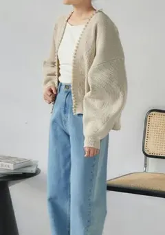 お値下げ ティティベイト パールデザインニットカーディガン ベージュ F