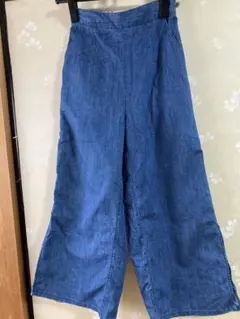 GUデニムブルー ハイウエスト ガウチョパンツ スリット(24cm) Sサイズ