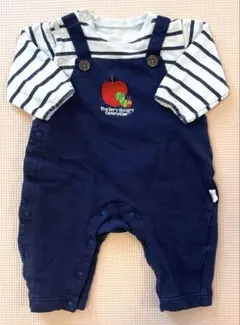 はらぺこあおむし 重ね着風ロンパース 70 ボーダー りんご刺繍 秋・冬