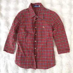 40　BURBERRY BLUE LABEL　赤チェックの八分袖シャツブラウス BURBERRY BLUE LABEL - 40 BURBERRY BLUE LABEL 赤チェックの八分袖