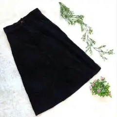 レディース　ロング丈スカート　コーデュロイ　黒　F