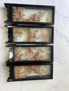 中国美術 コルク細工 ミニチュア屏風 置物 インテリア 民芸品