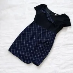 Sobre ソブレ ミニドレス チェック柄 ネイビー 半袖ワンピース L