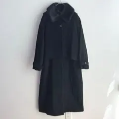 4983 giy カシミア混　ロングコート　ベスト付き　ファー付き　黒のサムネイル