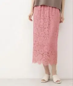 【NATURAL BEAUTY BASIC】　カラーレーススカート　ピンク　Sのサムネイル