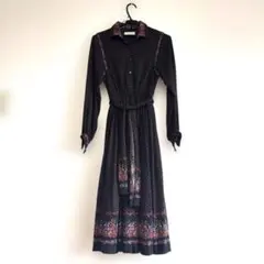 ブラック 花柄襟 ロングワンピース