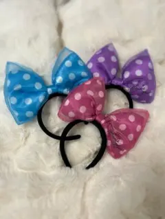 ミニーマウス 水玉リボンカチューシャ 3個セット