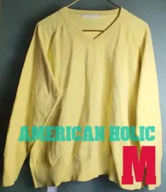 AMERICAN HOLIC　綿100%　Vネックニット イエロー　Mサイズのサムネイル