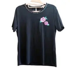 サイズ42 レオナールスポーツ 花柄刺繍 カットソー Tシャツ 黒のサムネイル