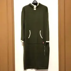 キッキ kikki ゆったり配色ニットワンピース　カーキ　新品