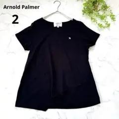 アーノルドパーマー◆半袖Tシャツ　アシメトリー裾(2)ブラック ロゴ刺繍のサムネイル