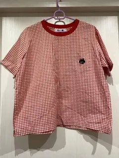 【にゃー】Ne-net 赤白ギンガムチェック ポケットTシャツ 猫刺繍のサムネイル