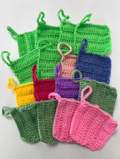 ハンドメイド カラフルかぎ針長編み アクリルたわし