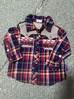 サイズ90 チェック+デニム生地ネルシャツ