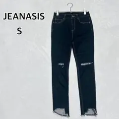 ジーナシス ダメージ加工 スキニーデニム 濃紺 アンクル丈 美脚 S i5704