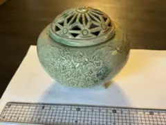 香炉 陶器 焼き物 透かし彫り 紫陽花 一点物