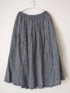 ★ギンガムチェック柄ロングフレアスカート　ウエストゴム