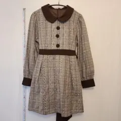 長袖ワンピース チェック柄 丸襟 リボン付きのサムネイル