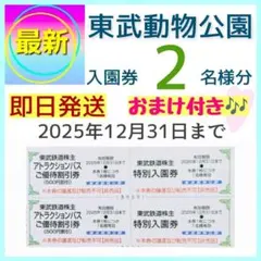東武動物公園 入園券 チケット 2枚bw　ミニレター配送　おまけ付き