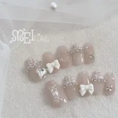 オーダー◇ネイルチップ ツイード フレンチガーリー 量産型 ピンク リボン 推し