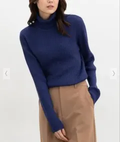 一度着用のみ　Honeys あったかリブ編タートル ブルー　Mサイズ