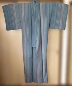 【しつけ糸付き新品未使用】着物 小紋 縦縞化繊 袷 身丈162.5裄65