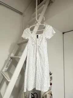 H&M 花柄 ミニワンピース ホワイト XS