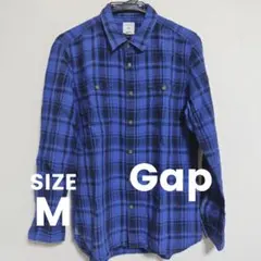 Gap ギャップ チェック 青 シャツ 長袖 M