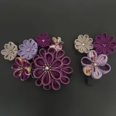 つまみ細工　髪飾り　ヘアクリップ　紫　成人式　七五三　卒業式