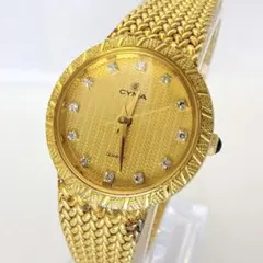 稼働品 シーマ レディース 腕時計 ゴールド クォーツ 12Pストーン スイス製