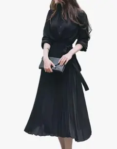 ロング ワンピース レディース 長袖 フォーマル セミフォーマル リボン